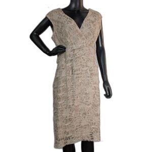 Jessica Howard Lace Cocktail Dress Size 16 Taupe Champagne V-Neck Wedding Guest